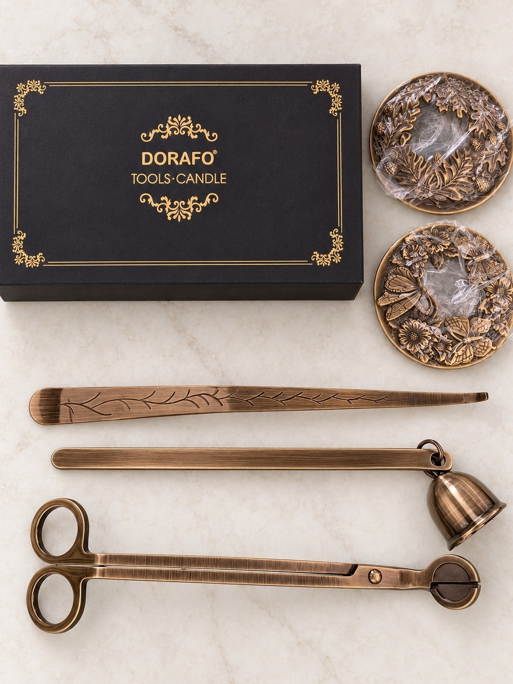 NWT DORAFO Retro Bronze 5-Piece Candle Care Kit & Accessories Set